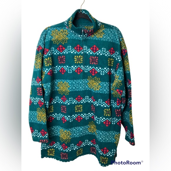 Victoria’s Secret Country green pattern fleece zip neck pullover. Medium - Picture 1 of 5